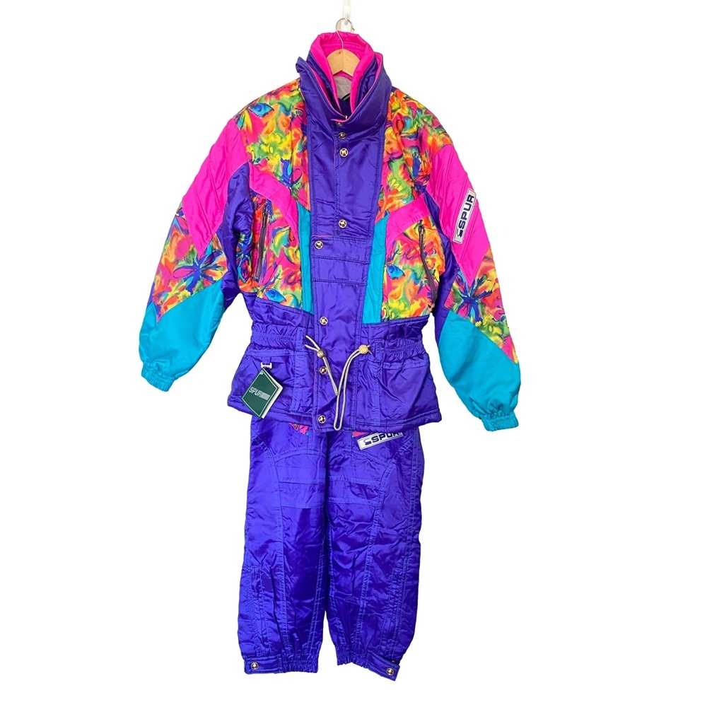 NWT Vintage 90s 2 Piece Ski Jacket & Snow Pants Set Colourful Women’s Sz L